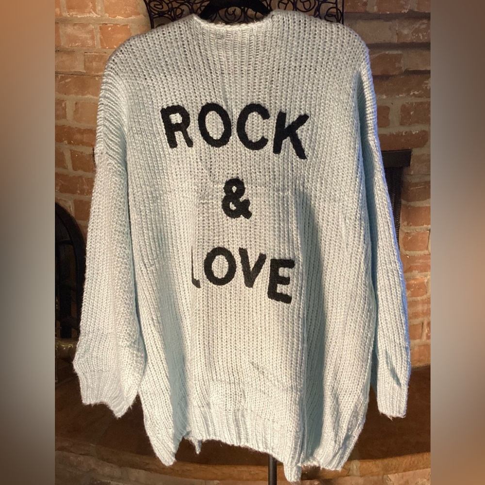 Prettygarden Blue Sweater with Black Design